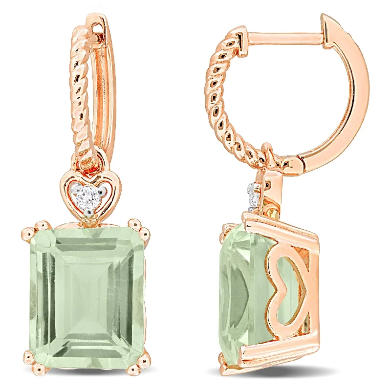 Miadora 6 3/8ct TGW Octagon-Cut Green Quartz White Topaz Heart Earrings Rose Silver