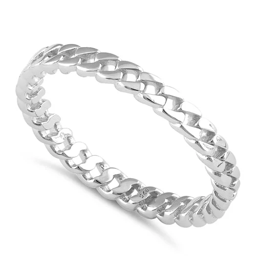 Sterling Silver Thin Trendy Chain Band Ring