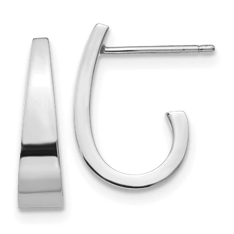 Curata 14k White Gold Polished J Hoop Post Earrings - 14x4mm