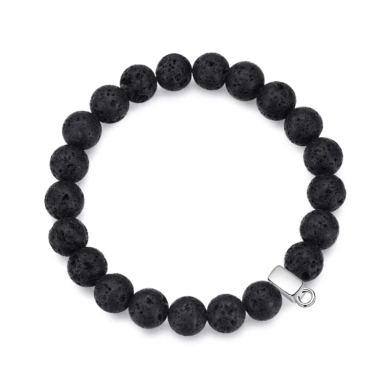 Lava Rock Gemstone Charm Stretch Bracelet