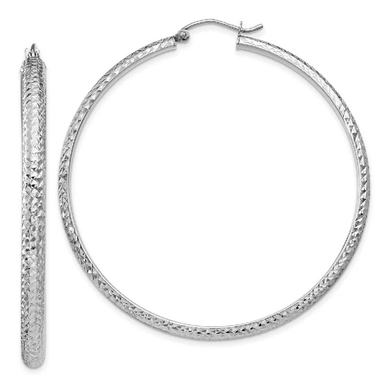 Curata 14k White Gold Sparkle Cut 3.5x52mm Hoop Earrings - 52mm long 3.5mm Thick