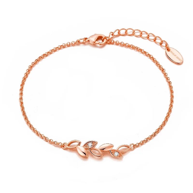 Rose Gold Plated Leaf Chain Bracelet Created with Zircondia® Crystals