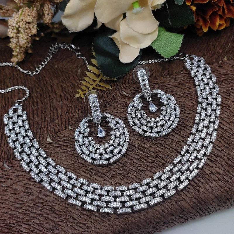 Aamrapali Silver Plated American Diamond Necklace Set