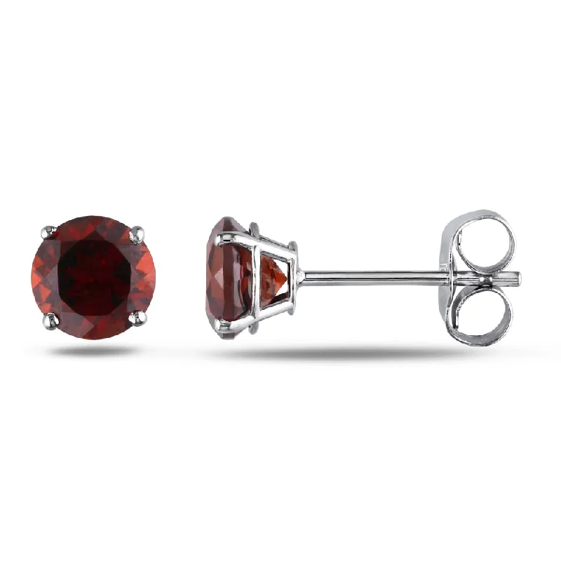 Miadora 14k White Gold 1 1/3ct TGW Garnet Stud Earrings