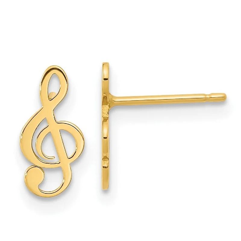 Curata 14k Yellow Gold Polished Musical Treble Clef Note Post Earrings 10.25x5.2mm