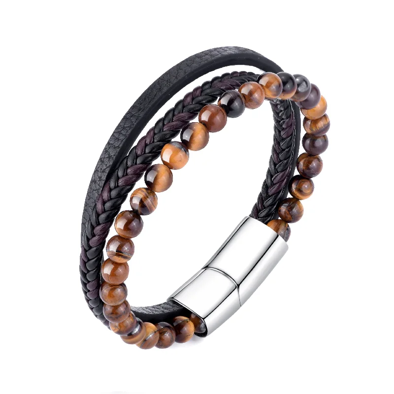 Men's Genuine Leather Tiger's Eye Bracelet