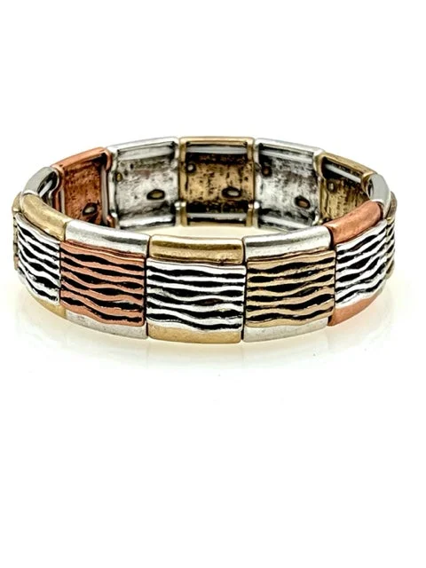 Multi Metal Stretch Bracelet - Mixed Shapes Design 27