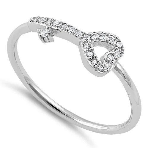 Sterling Silver Heart Key CZ Ring