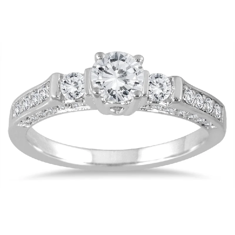 1 Carat TW Three Stone Estate Styled Diamond Ring in 14K White Gold