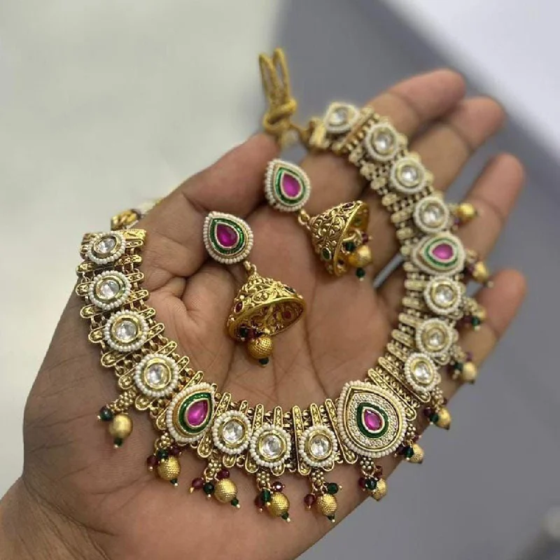 Neetu Art Gold Plated Pota Stone Necklace Set