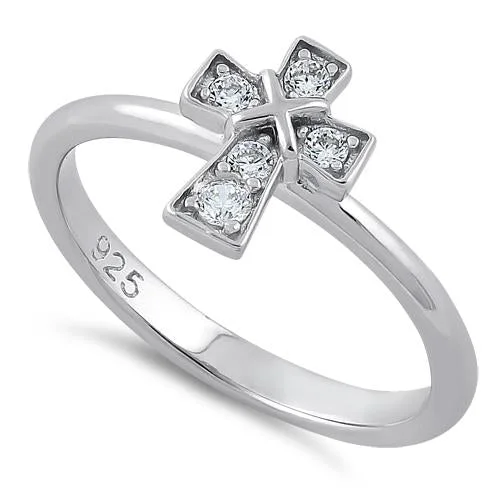 Sterling Silver Cross Clear CZ Ring