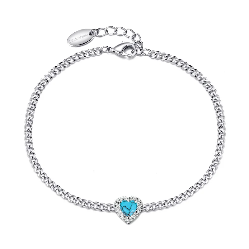 Synthetic Turquoise Heart Gemstone Bracelet Created with Zircondia® Crystals