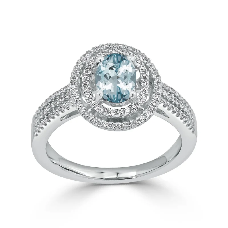 Auriya Modern 5/8ct Oval Aquamarine and Halo Diamond Ring 1/4cttw 18K Gold