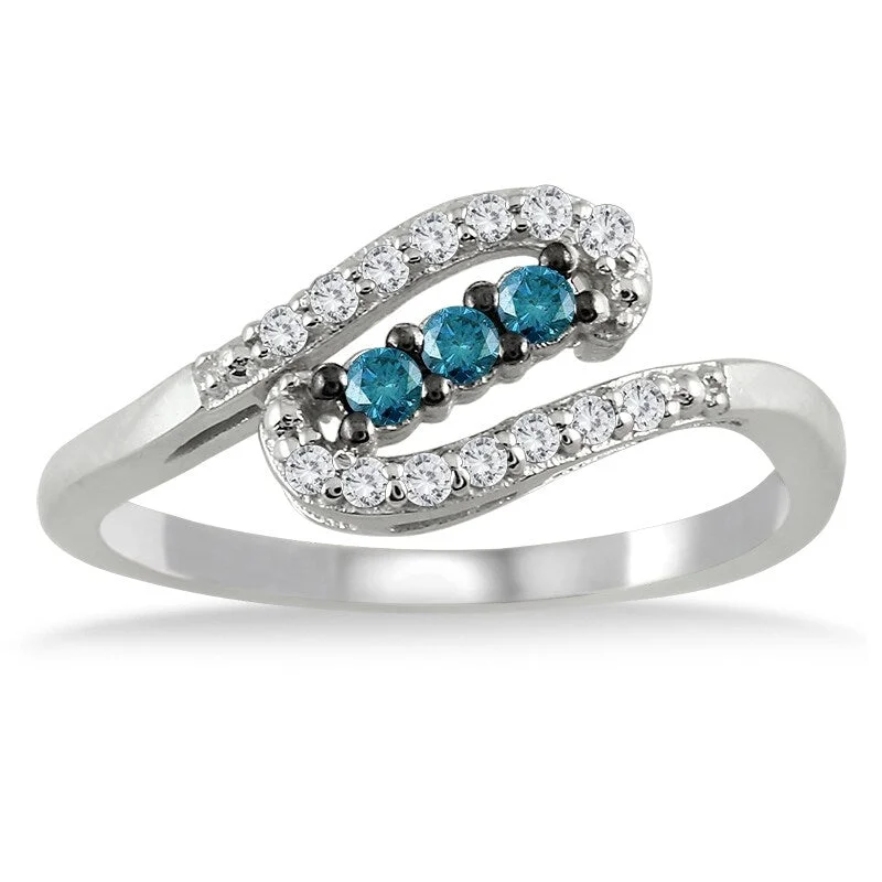 Marquee 1/3 Carat TW Blue and White Diamond Ring in 10K White Gold