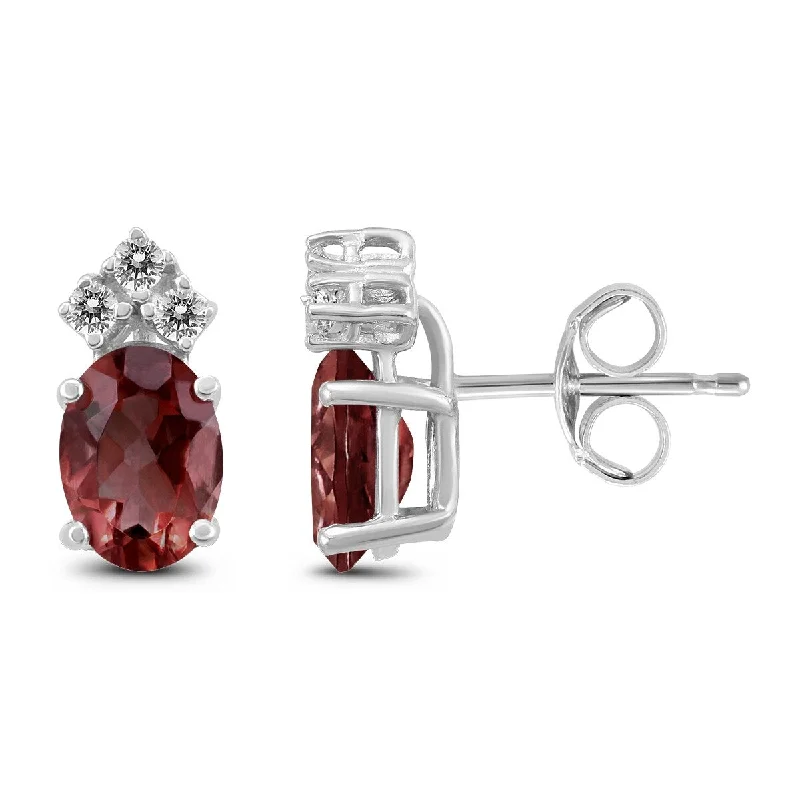 Marquee 14K White Gold 6x4MM Oval Garnet and Diamond Earrings