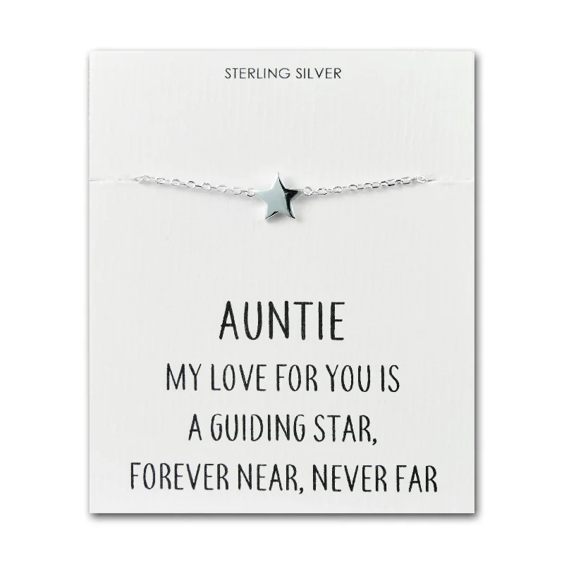 Sterling Silver Auntie Quote Star Bracelet