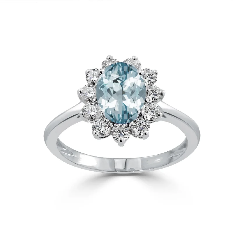 Auriya 5/8ct Oval-cut Aquamarine and Halo Diamond Ring 5/8cttw 18K Gold