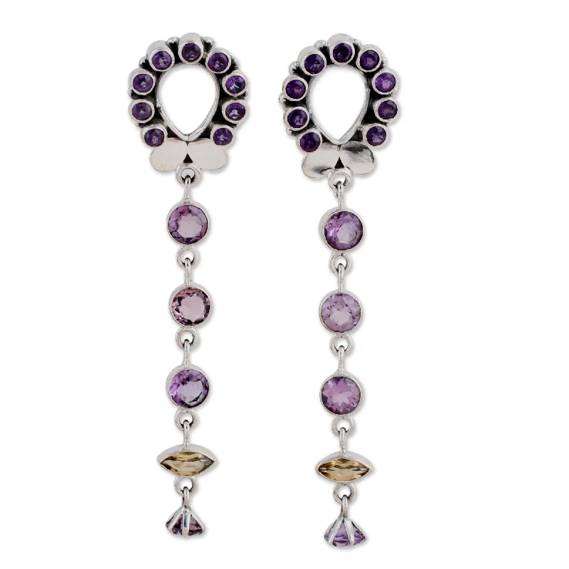 Novica Handmade Love Loop Amethyst And Citrine Dangle Earrings