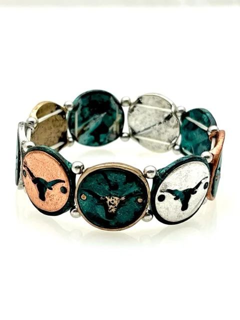 Patina Stretch Bracelet - Texas Longhorn