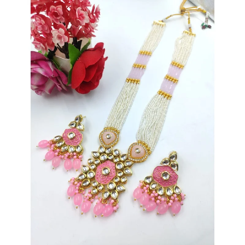 Akruti Collection Gold Plated Kundan Stone And Pearl Long Necklace Set