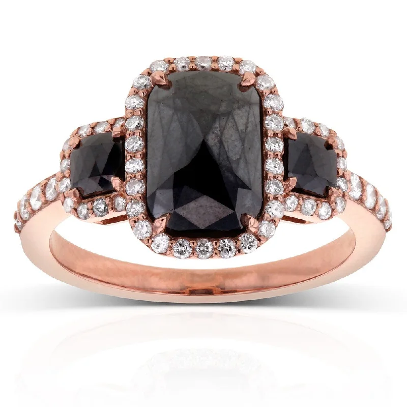 Annello by Kobelli 14k Rose Gold 3 1/2ct TDW Three Stone Black and White Diamond Ring