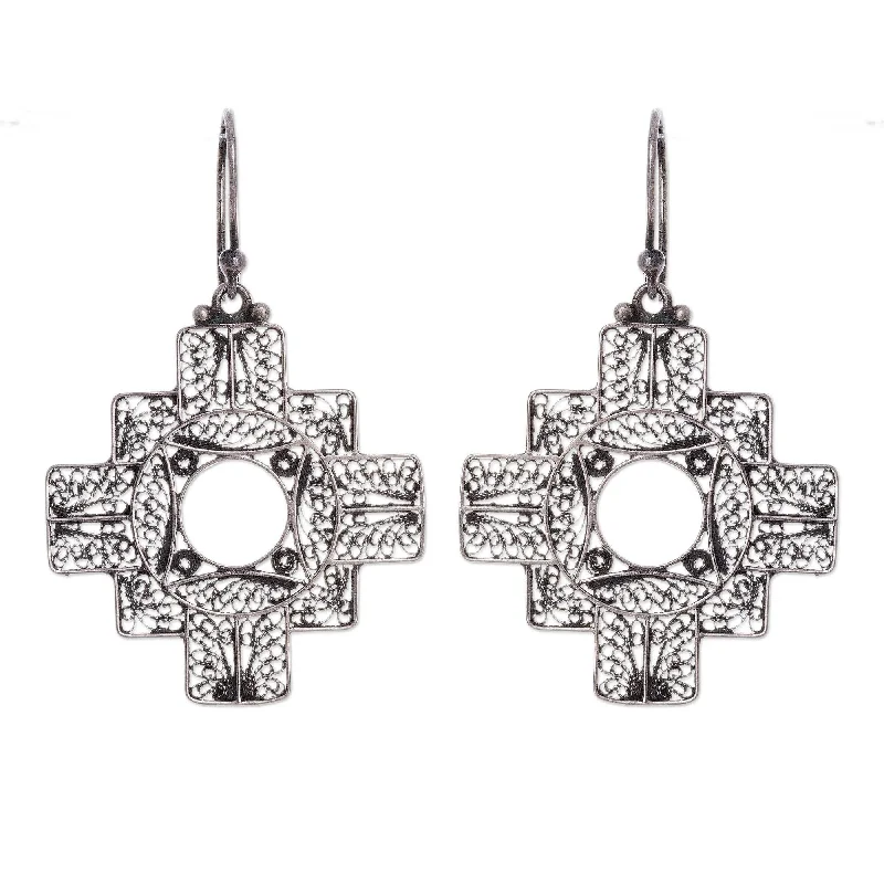 Novica Handmade Astral Cross Silver Filigree Earrings