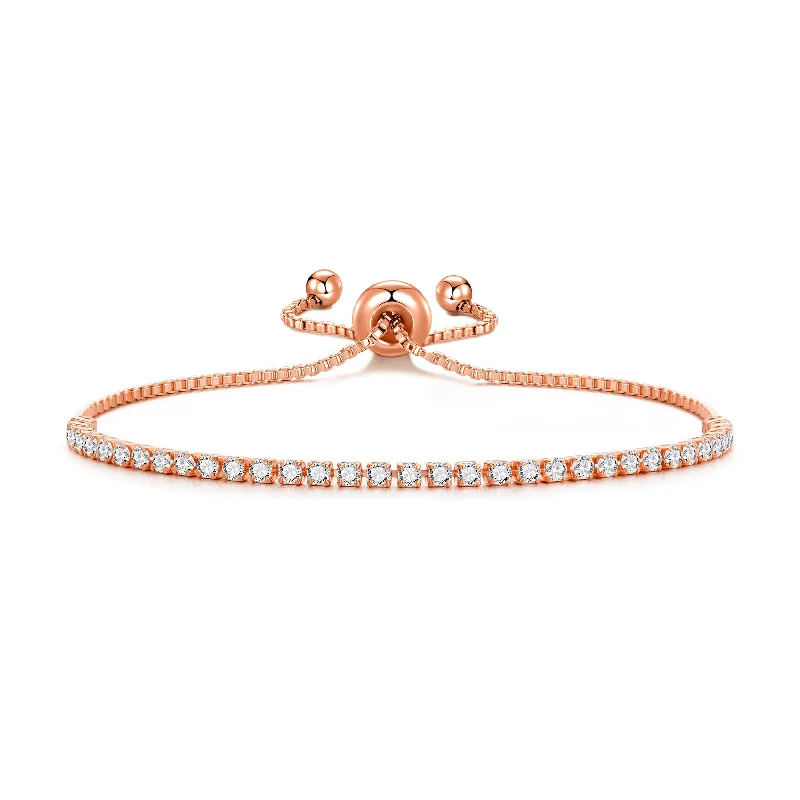 Rose Gold Plated 2mm Adjustable Tennis Bracelet Created with Zircondia® Crystals