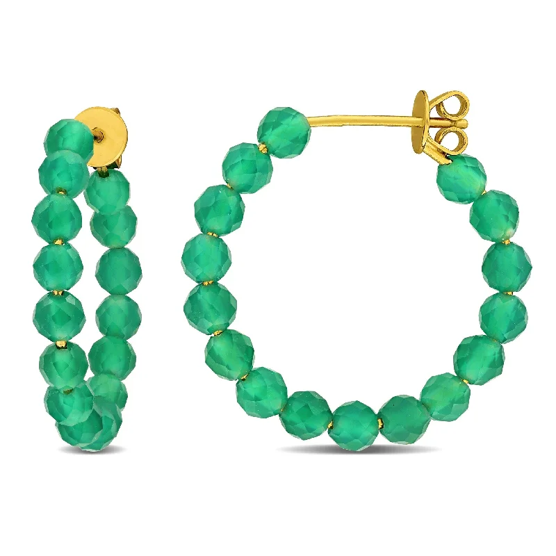 Miadora 5ct TGW Green Onyx Beaded Facetted Hoop Earrings Yellow Silver