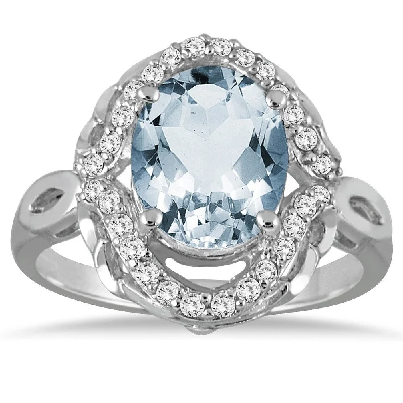 3 1/2 Carat Oval Aquamarine and Diamond Ring in 10K White Gold