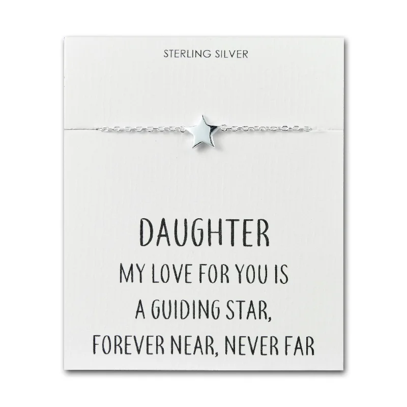 Sterling Silver Daughter Quote Star Bracelet