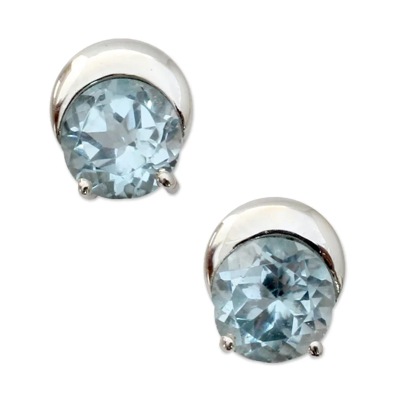 Novica Handmade Twinkling Moons Blue Topaz Stud Earrings