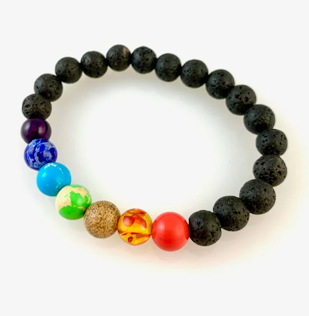 Chakra and Lava Stone Bead Stretch Bracelet