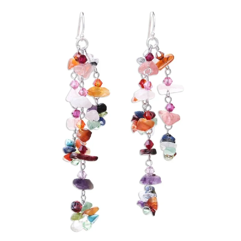 Handmade Sterling Silver 'Rainbow Rain' Multi-gemstone Earrings (Thailand)