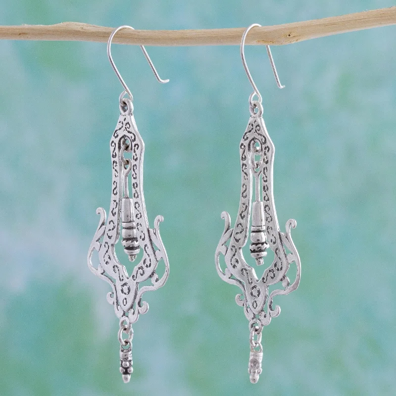 Novica Handmade Long Lace Sterling Silver Dangle Earrings