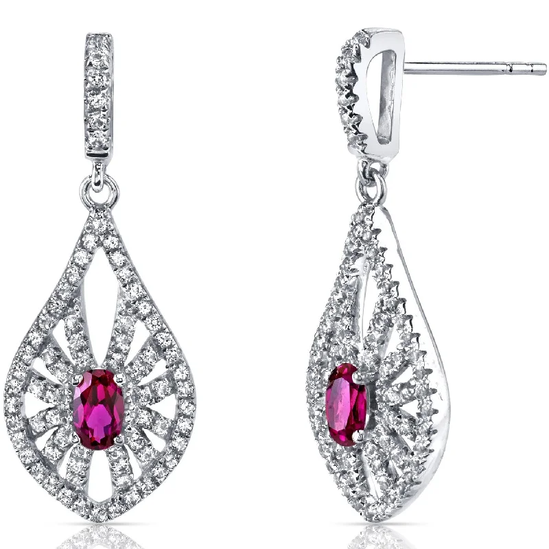 14k White Gold 2 ct Created Ruby Dangling Earrings