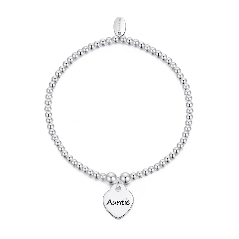 Auntie Heart Charm Beaded Stretch Bracelet