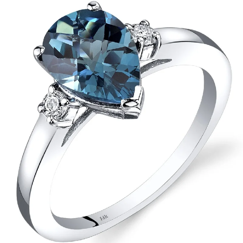 14k White Gold 2.25ct London Blue Topaz and Diamond Ring