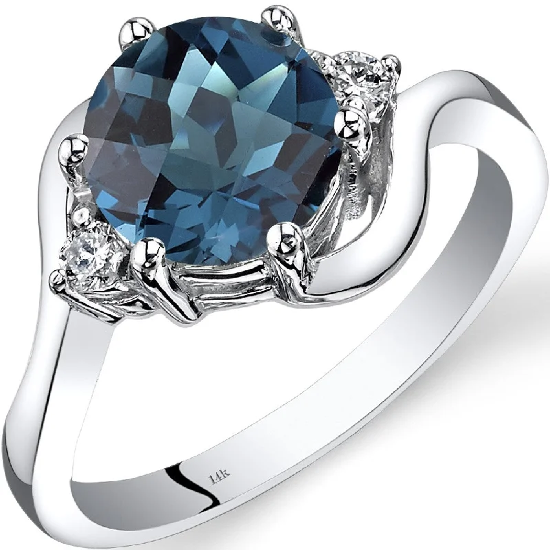 14k White Gold 2.25ct London Blue Topaz and Diamond Ring