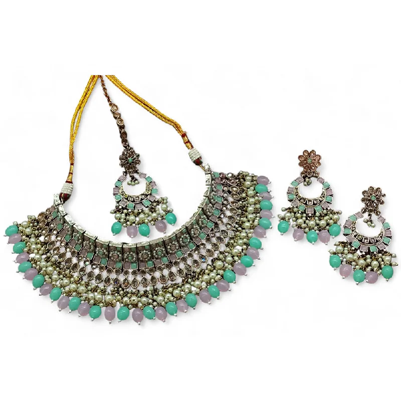 Gehana Mahal Gold Plated Crystal Stone Pearl And Beads Necklace Set