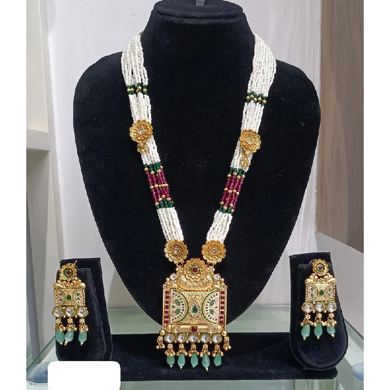 JCM Gold Plated Kundan Stone And Meenakari Long Necklace Set