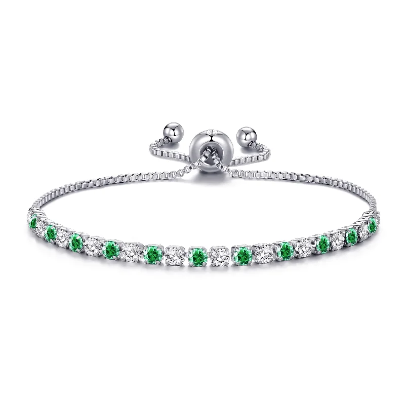 Silver Plated Adjustable Green Tennis Bracelet Created with Zircondia® Crystals