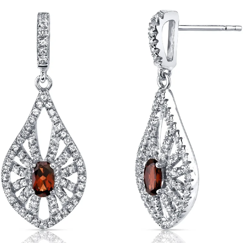 14k White Gold 2 ct Garnet Dangling Earrings