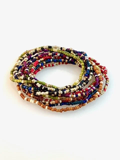 12 Beaded stretch bracelets Earthy colors