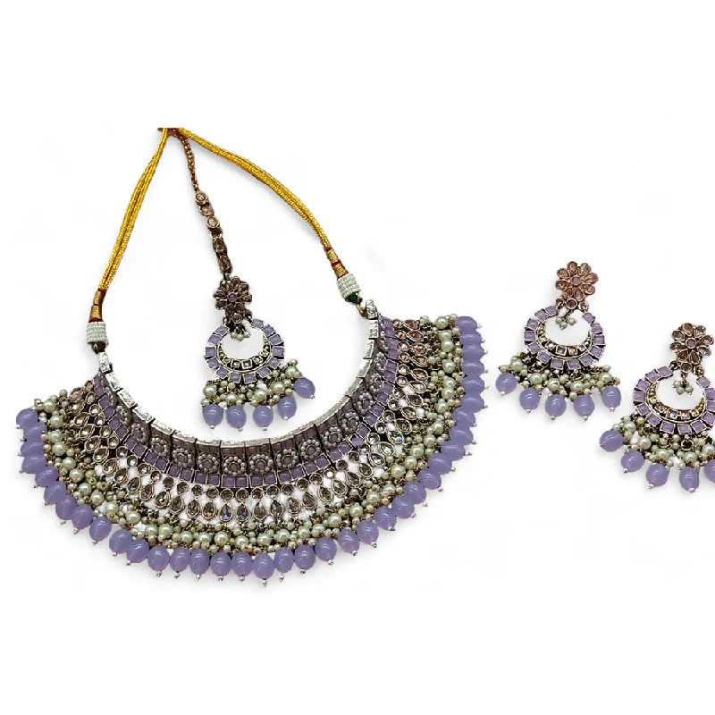 Gehana Mahal Gold Plated Crystal Stone Pearl And Beads Necklace Set