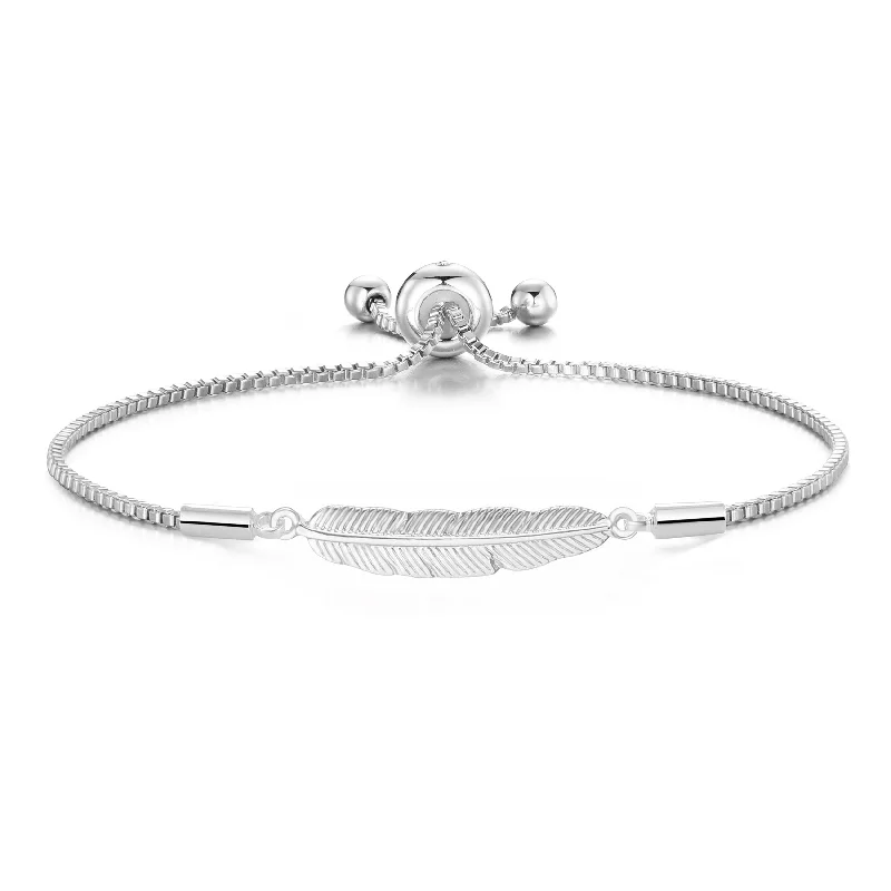 Silver Plated Feather Friendship Bracelet Created with Zircondia® Crystals