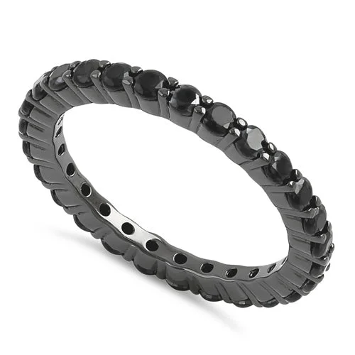 Sterling Silver Black Rhodium Eternity Black CZ Ring