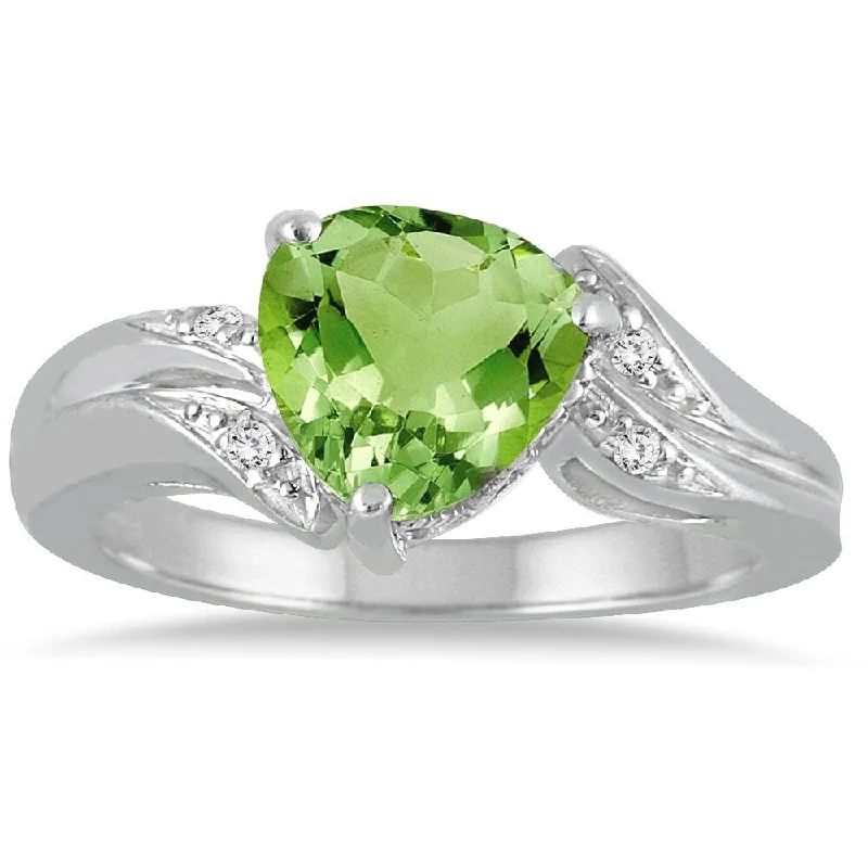 2 1/4 Carat Trillion Cut Peridot and Diamond Ring in 10K White Gold