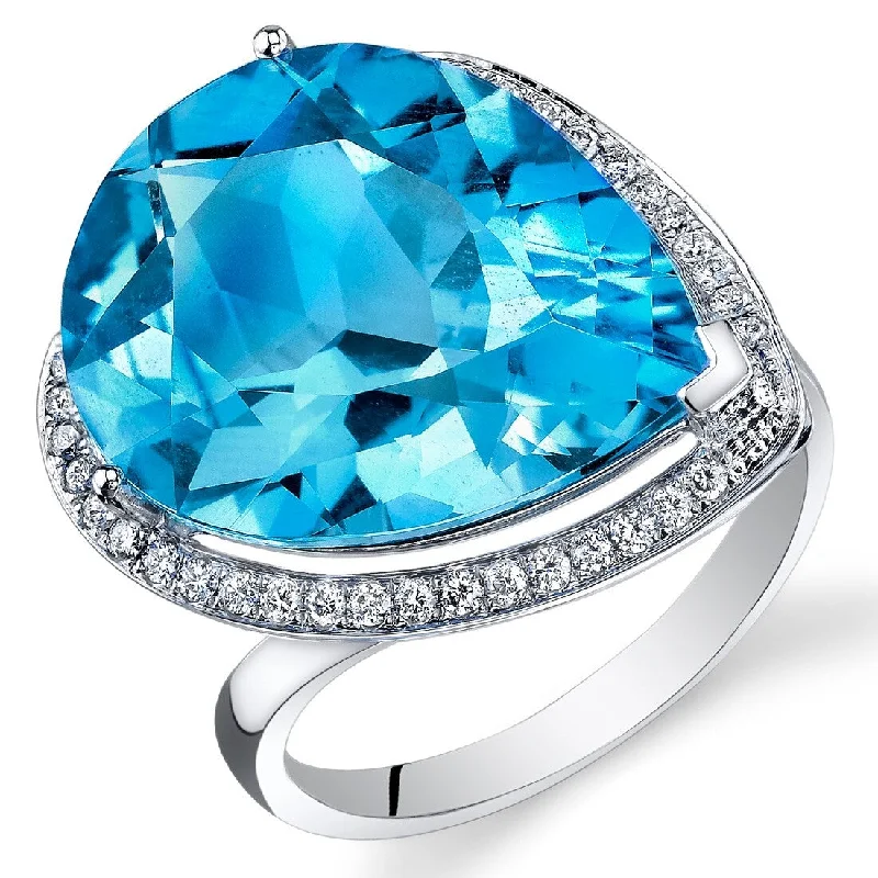 14k White Gold 18ct Swiss Blue Topaz and Diamond Ring