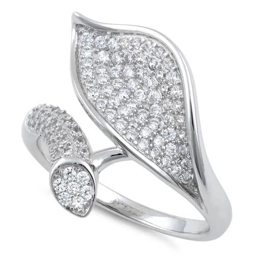 Sterling Silver Elegant Leaf Pave CZ Ring