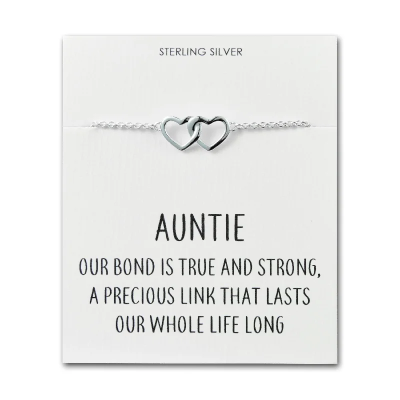 Sterling Silver Auntie Quote Heart Link Bracelet